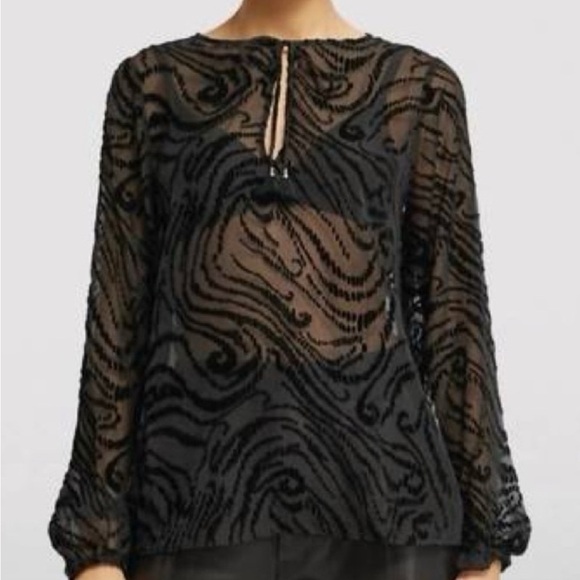 PAIGE BLACK VELVET SELMAH BURNOUT BLOUSE TIE NECKLINE WOMENS SZ XL - Picture 3 of 8